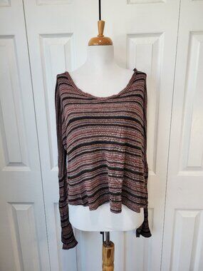 FULL TILT Brown Black Horizontal Striped Oversized Knit Long Sleeve Top sz S EUC